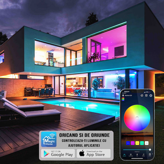 Zafit Rezistent la apă Inteligent Bandă LED Wi-Fi RGB Lumină 5m cu Telecomandă