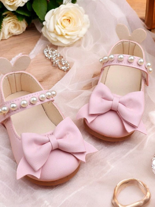 Παιδικές Μπαλαρίνες mit Bügel- und Schleifenverschluss Leder Rosa