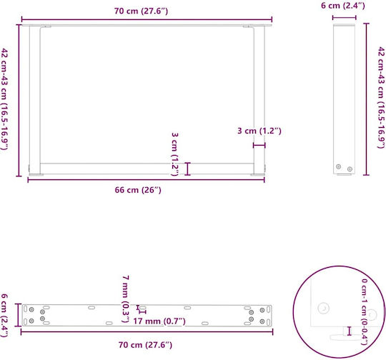 vidaXL Metallisches Möbelbein 2Stücke Für Tisch / Beistelltisch 70x42cm Anthrazit