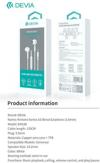 Devia EM108 In-Ear Freisprecheinrichtung Kopfhörer mit Stecker 3.5mm Weiß
