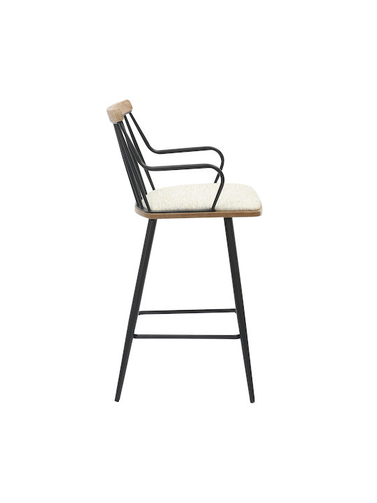 Scaune Bar cu spătar Tapițat cu Țesătură Judi Black, Ecru 48x52x92buc
