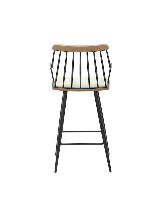 Scaune Bar cu spătar Tapițat cu Țesătură Judi Black, Ecru 48x52x92buc