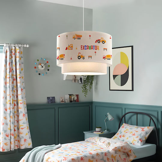 GloboStar Kids Fabric Single Ceiling Light E27 Excavator White 8W 30x70cm