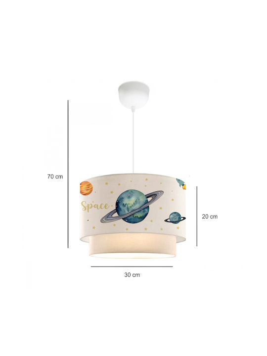 GloboStar Saturn Single-Light Kids Ceiling Pendant Light Fabric 8W E27 Socket White 30x70cm