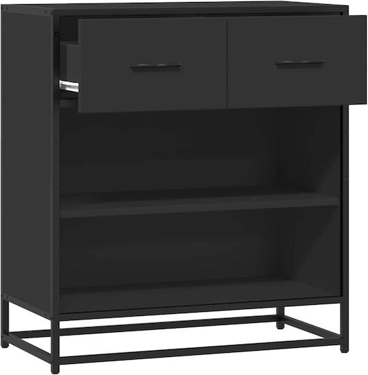 Sideboard made of Wood & Metal with Drawers Black Velvet-Black Metal 68x35x76cm