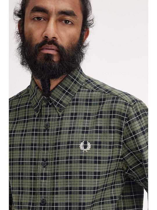 Fred Perry Long-sleeved Cotton Shirt Checked Green