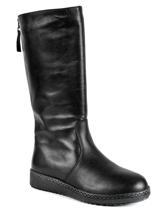 Boxer Leder Damenstiefel mit Fell Schwarz