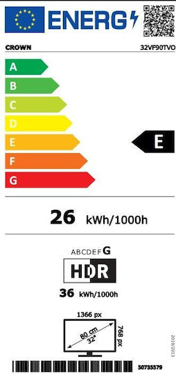 Crown Smart Τηλεόραση 32" HD Ready LED 32VF90TVO (2020)