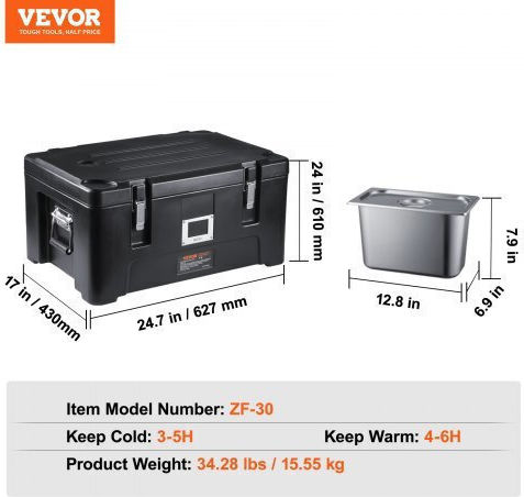 Vevor Φορητός Θερμομονωτικός Φαγητοδοχείο 34l Μαύρο Spbw30-d1330lulkrv0