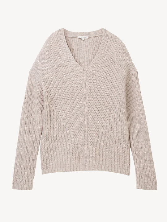 Women's Sweater Cotton with V Neckline Beige