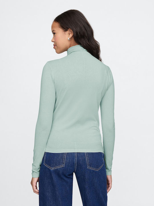 Women's Sweater Cotton Turtleneck Frothy Aqua Blue