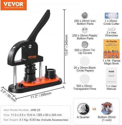 Μηχανή Κατασκευής Κουμπιών Vevor 25mm Σετ 500 Κουμπιά Κόφτη Slkxzj25mm500f0yvv0