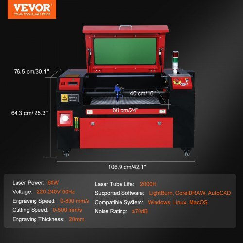 Gravator laser CO2 Vevor 60W 400x600 mm Ytsdkjocco260fepnv2