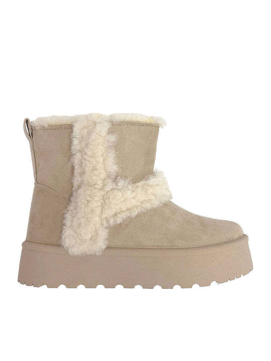 Stiefeletten Damen mit Pelz Beige
