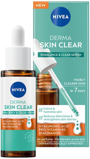 Nivea Derma Skin Clear Rebalance & Clear Soothing & Moisturizing Serum Face with Niacinamide & Hyaluronic Acid for Acne & Imperfections 30ml