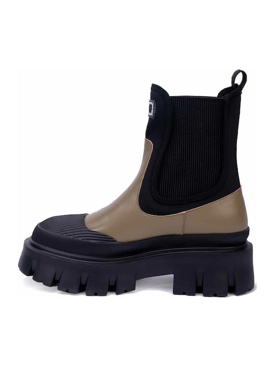 Yuki Leather Women's Ankle Boots with Medium Heel Black