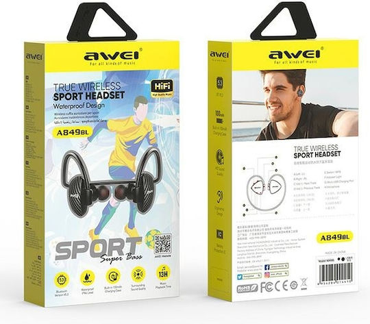 Awei A849BL In-ear Bluetooth Handsfree Ακουστικά με Αντοχή στον Ιδρώτα Μαύρα