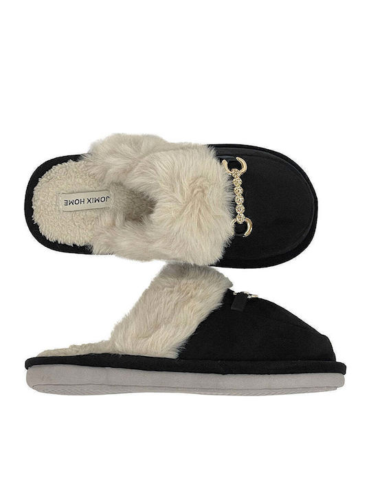 Winter Damen Hausschuhe mit Fell Schwarze