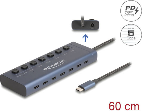 DeLock Hub 10 Porturi USB 2.0 cu Conectare USB-C Albastru