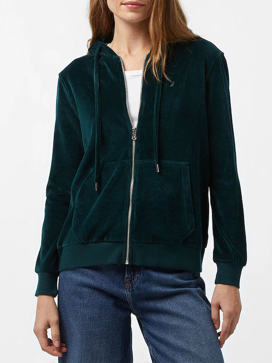 Nautica Women's Hooded Velvet Cardigan Green