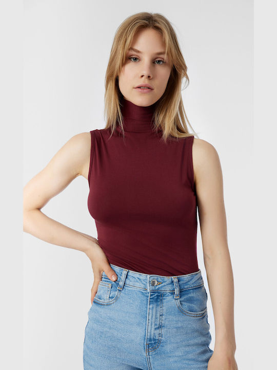 Minerva Women's Sleeveless Turtleneck T-Shirt Bordeaux