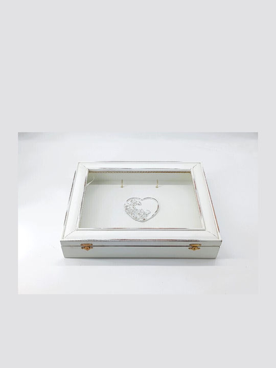 Wooden Wedding Crown Case White Carved Heart 33x26.5x6cm 239-550-02 Korres Craft