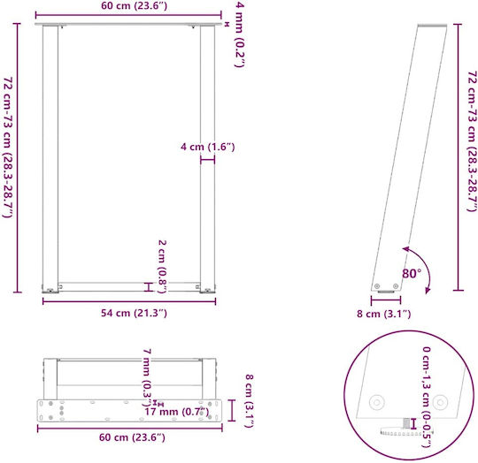 Vidaxl Πόδια Τραπεζαρίας Σχήμα U 2 Τεμ Μαύρο 60x 72-73 Cm Χάλυβας Μαύρο