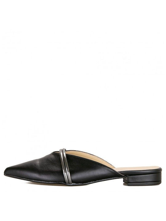 Black Pointed Mules with Decorative Straps Black