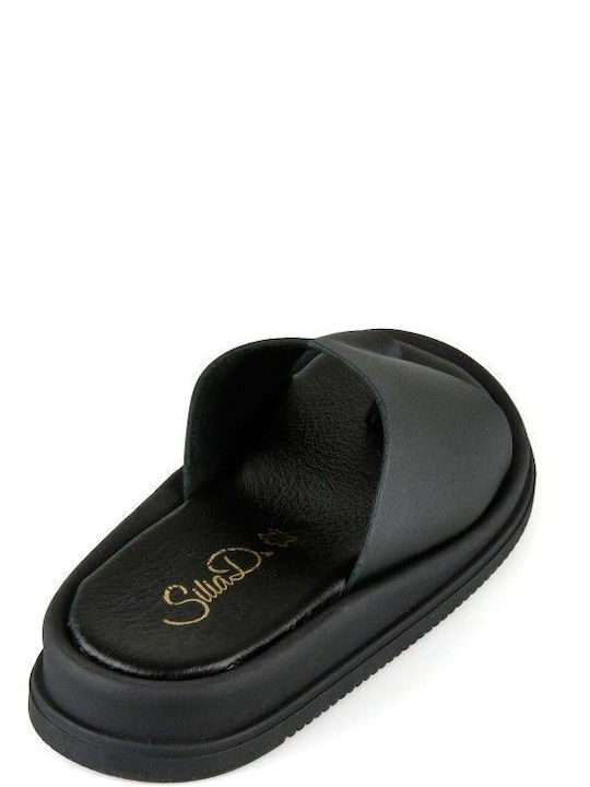 Silia D Leather Women's Flat Sandals Flatforms in Black Color