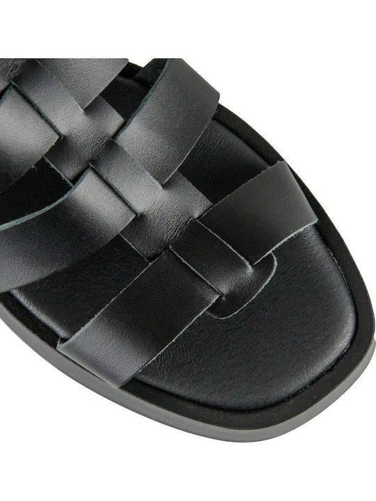 Дамски Кожени Сандали Flatforms Черни