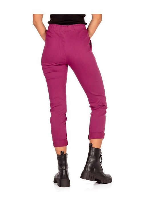 Magenta Turn-Up Hem Trousers