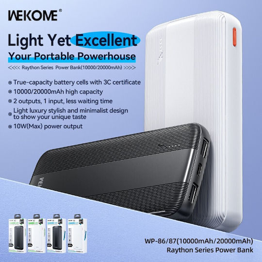 WK WP-87 Power Bank 20000mAh with 2 USB-A Ports and USB-C Port White