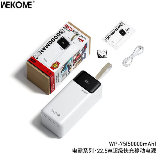 WK WP-75 Power Bank 50000mAh mit 2 USB-A Anschlüssen und 2 USB-C Anschlüssen Weiß