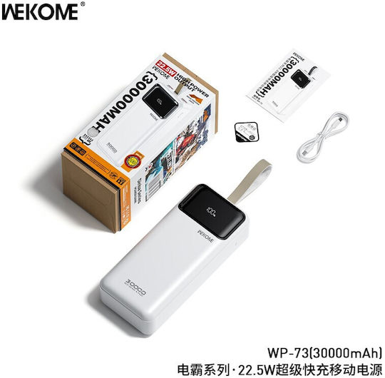 WK WP-73 Power Bank 30000mAh με 2 Θύρες USB-A και Θύρα USB-C Λευκό