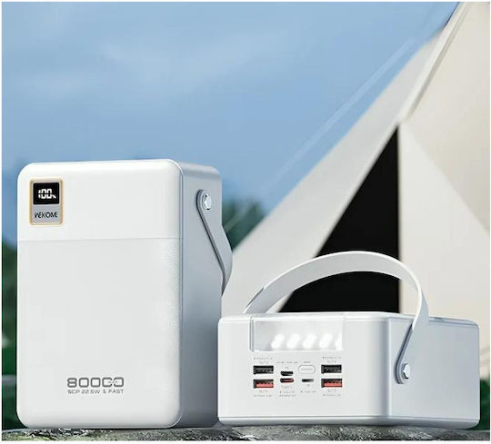 WK WP-78 Power Bank 80000mAh 22.5W with 4 USB-A Ports and 2 USB-C Ports White