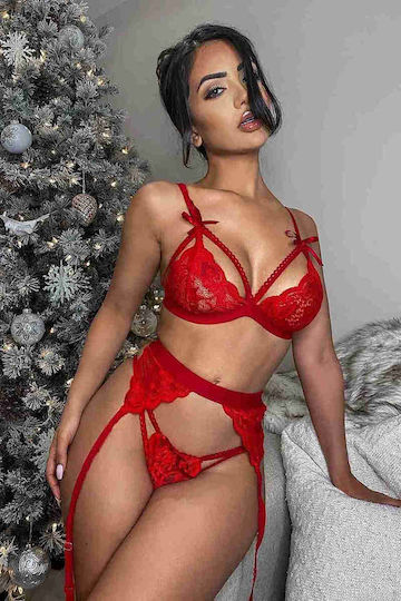 Merry See Set Strumpfbänder mit Spitze Rote