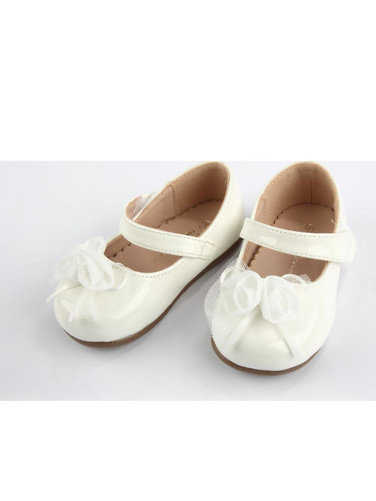 Kids Patent Leather Ballerinas with Hoop & Loop Closure White