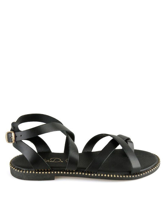 Black Leather Handmade Flat Sandal