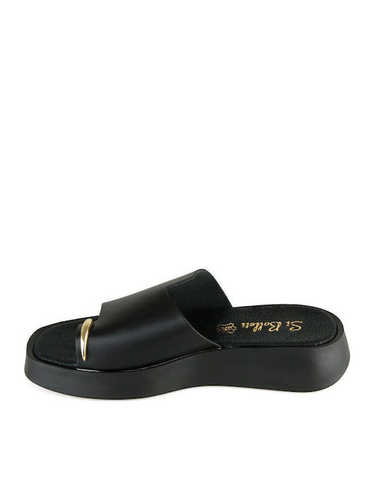Negru Flatform De Piele Handmade Sandală Decorativă