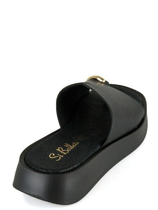 Negru Flatform De Piele Handmade Sandală Decorativă