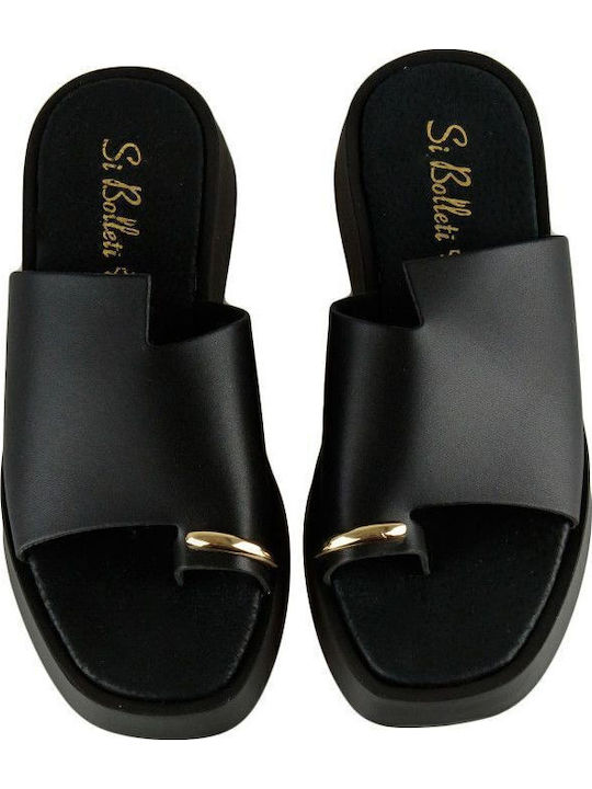Negru Flatform De Piele Handmade Sandală Decorativă
