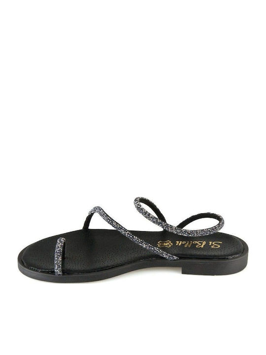 Sandale Casual Damă Negru de Piele Handcrafted Flat Glitter