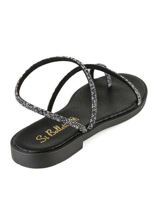 Sandale Casual Damă Negru de Piele Handcrafted Flat Glitter