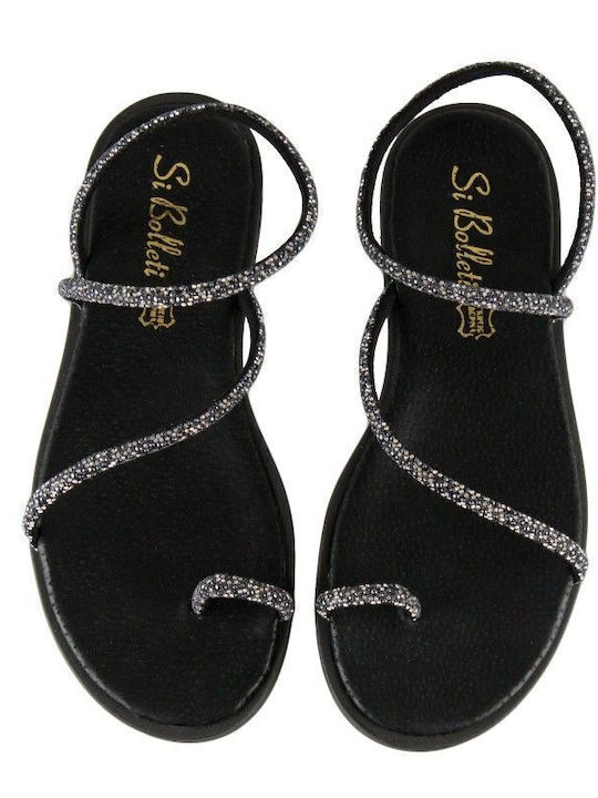 Sandale Casual Damă Negru de Piele Handcrafted Flat Glitter