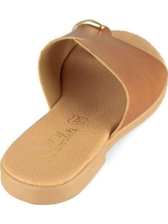 Camel Leather Flat Sandal Decorative