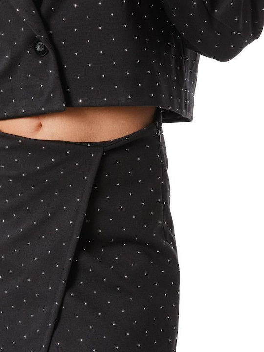Μαύρο Σετ Skorts Cropped Σακάκι Strass