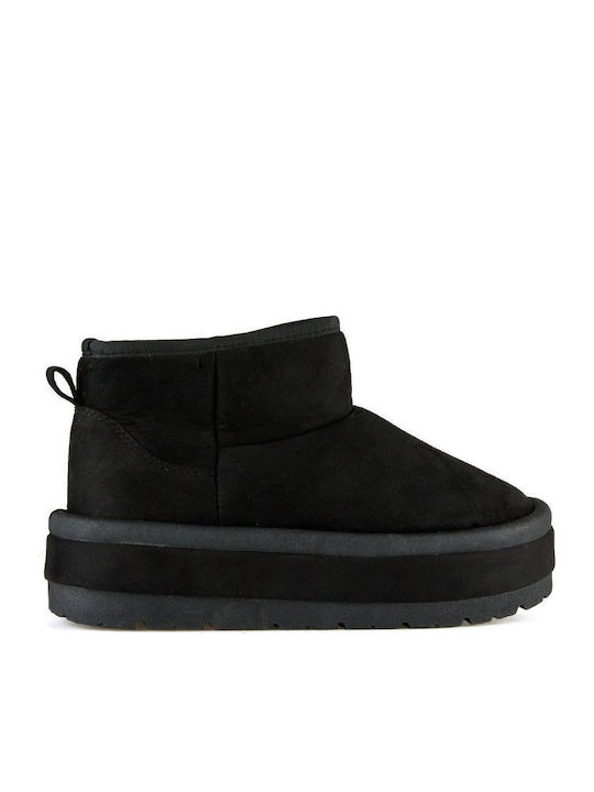 Suede Women's Ankle Boots with Fur Black