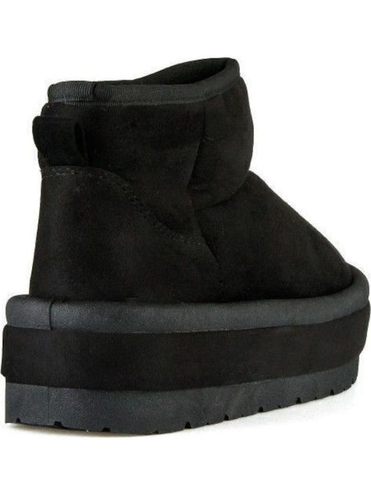 Suede Women's Ankle Boots with Fur Black