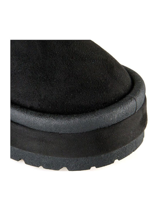 Suede Women's Ankle Boots with Fur Black