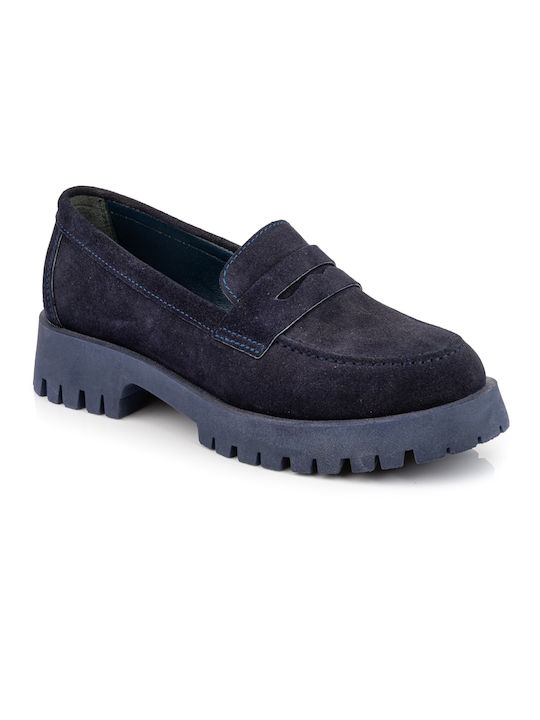 Boxer Leather Women's Moccasins in Blue Color